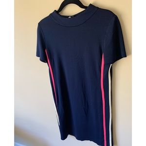 Navy blue dress with racing stripes